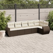vidaXL 6 pcs conjunto de sofás jardim c/ almofadões vime PE castanho