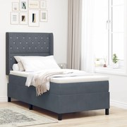 Cama Box Spring com Colchão Cinza Escuro 90x200 cm em Veludo