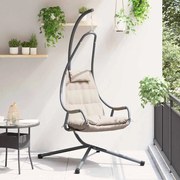 vidaXL Cadeira Suspensa com Suporte e Almofada Taupe de Aço