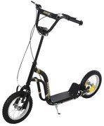 HOMCOM Trotinete para Crianças de 5-12 Anos Rodas 12" Infantil Dupla Travagem Guiador Ajustável e Suporte Lateral 100 Kg Aço Preto | Aosom Portugal