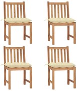 vidaXL Cadeiras de jardim c/ almofadões 4 pcs madeira de teca maciça