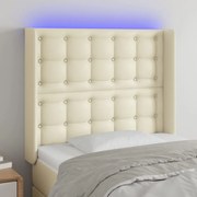 vidaXL Cabeceira de cama c/ LED 83x16x118/128cm couro artificial crème