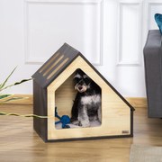 Casa de Madeira para Cães Casa para Cães para Uso Interior com Almofada Removível Lavável e 3 Ventilações 60x40x59,2cm Preto e Madeira Natural