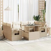 vidaXL 7 pcs conjunto de sofás p/ jardim com almofadões vime PE bege