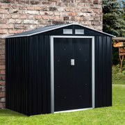 Abrigo de Jardim 213x130x185cm Abrigo de Jardim Metálico de Exterior para Armazenamento de Ferramentas com 2 Portas Deslizantes e 4 Janelas para Terra