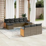 vidaXL 10 pcs conjunto sofás de jardim c/ almofadões vime PE cinzento