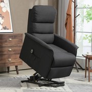 Poltrona Relax Reclinável Elétrica Poltrona Levanta Pessoas com Controlo Remoto e Bolso Lateral 66x90x96 cm Preto