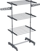 HOMCOM Estendal Dobrável 3 Níveis com Rodas e Aletas 142x55x152 cm Cinza | Aosom Portugal