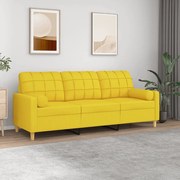 vidaXL Sofá 3 lugares + almofadas decoração 180cm tecido amarelo-claro