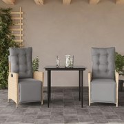 vidaXL 3 pcs conj. jantar jardim c/ almofadões vime PE bege misturado