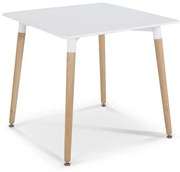 Mesa de Jantar NURY – 80x80x74 cm – Tampo Lacado Branco e Pés em Madei