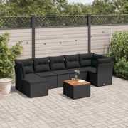 vidaXL 8 pcs conjunto sofás de jardim com almofadões vime PE preto