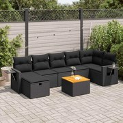 8 pcs conjunto sofás de jardim com almofadões vime PE preto