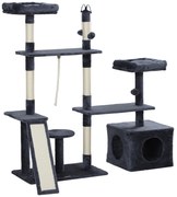 PawHut Arranhador para Gatos 134 cm com Caverna Plataformas Bolas de Jogar e Postes de Sisal 124,5x40x134 cm Cinza Escuro | Aosom Portugal