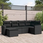 vidaXL 6 pcs conjunto sofás de jardim c/ almofadões vime PE preto