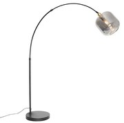 Candeeiro de Arco Inteligente Preto com Dourado e Vidro Fumado incl. WiFi G95 - Zuzanna