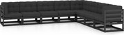 vidaXL 8 pcs conjunto lounge jardim c/ almofadões pinho maciço preto