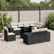 vidaXL 9 pcs conjunto de sofás p/ jardim c/ almofadões vime PE preto