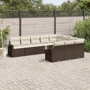 vidaXL 10 pcs conj. sofás jardim com almofadões vime PE castanho