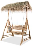 vidaXL Banco de baloiçar 2 lugares bambu c/ folhas de palmeira 202cm