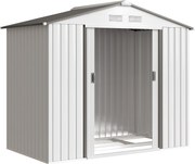 Outsunny Abrigo de Jardim Metálico de Exterior 213x130x185 cm Abrigo de Jardim com 2 Portas Deslizantes e 4 Janelas Branco e Cinza | Aosom Portugal