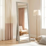 Espelho retangular com suporte de pé 37 x 155 cm, para fixação na parede ou para apoiar, com moldura de madeira, para sala de estar ou quarto, cinzent