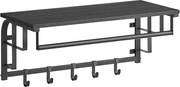 VASAGLE Appendiabiti da Parete, Mensola da Muro con 5 Ganci Rimovibili, Mensola da Parete, Barra Attaccapanni, para Ingresso Camera da Letto Soggiorno, Grigio Antracite e Nero LCR012B13