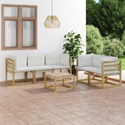 6 pcs conjunto lounge para jardim com almofadões cor creme