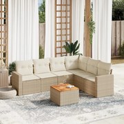 vidaXL 7 pcs conjunto de sofás p/ jardim com almofadões vime PE bege