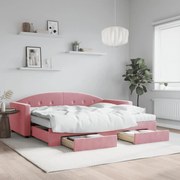 vidaXL Sofá-cama com gavetão e gavetas 90x200 cm veludo rosa