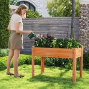 Floreira jardim elevada para plantas em madeira com orifícios de drenagem e espaços para frutas, legumes e ervas aromáticas Castanho avermelhado