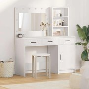 Conjunto de Mesa de Maquiagem 2 Peças com LED em Madeira Branca