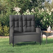 vidaXL Banco de jardim reclinável com almofadões 107 cm vime PE preto