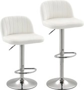 HOMCOM Conjunto de 2 Bancos de Bar com Altura Ajustável Assento Giratório e Apoio para os Pés 43x45x81-101 cm Creme | Aosom Portugal