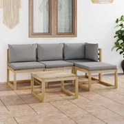 5 pcs conjunto lounge de jardim com almofadões cinzentos