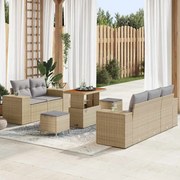 vidaXL Conjunto de Sofá de Jardim de 8 Peças com Almofadas Beiges em Rattan Sintético e Acácia