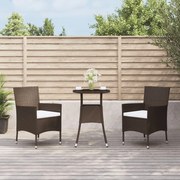vidaXL 3 pcs conjunto bistrô de jardim c/ almofadões vime PE castanho