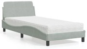 Cama com colchão 90x200 cm veludo cinzento-claro