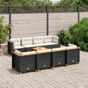 vidaXL 9 pcs conjunto de sofás p/ jardim c/ almofadões vime PE preto