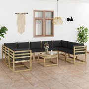 10 pcs conjunto lounge de jardim c/ almofadões pinho impregnado