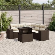 vidaXL 6 pcs conjunto de sofás jardim c/ almofadões vime PE castanho