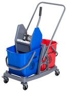 HOMCOM Carro de Limpeza Professional Carro de Limpeza de Metal com 2 Baldes de 25 Litros Removíveis Escorredor Manual e 4 Rodas 73x45x92cm Vermelho e Azul