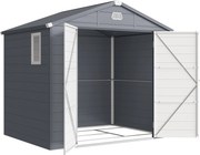 Outsunny Abrigo de ferramentas, Casa de jardim, Galpão com janela de ventilação, Plástico, Metal, 240 x 190 x 180/228, Cinza | Aosom Portugal