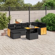 vidaXL 8 pcs conjunto sofás de jardim com almofadões vime PE preto