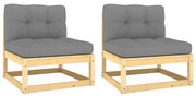 vidaXL Sofás de centro jardim c/ almofadões cinza 2 pcs pinho maciço