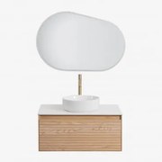 Conjunto De Móvel De Casa De Banho Em Madeira De Freixo Tedrik Castanho Fresno & Cerâmica Redonda Branca Ø40 Cm Lenka & Oval - Sklum