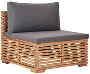 vidaXL Sofá de centro p/ jardim almofadão cinzento madeira teca maciça