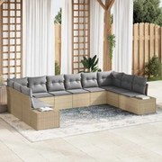 vidaXL Conjunto de Sofá de Jardim , 10 peças e almofadas beje em rattan sintético.