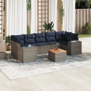 vidaXL 8 pcs conjunto sofás p/ jardim c/ almofadões vime PE cinzento