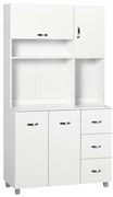 HOMCOM Armário de Cozinha Armário Alto com 3 Gavetas 4 Portas Prateleiras Interiores e Pés Móvel Auxiliar 100x39,5x183,5cm Branco | Aosom Portugal